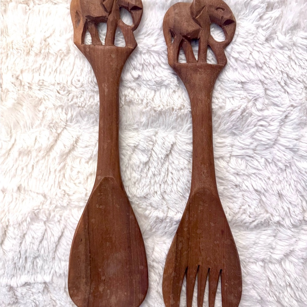 Handcrafted Wooden Animal Utensil Set of 8 safari animals beautiful Tanzanian - Picture 2 of 7